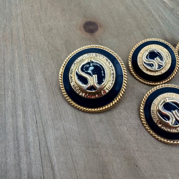 St. John Gold & Black Replacement Buttons Set Of 7 Round Rope Trim Design Shank - Picture 2 of 8